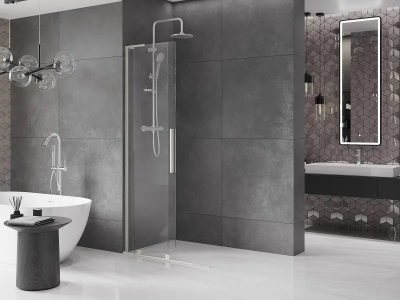 Mexen Velar L, posuvná sprchová zástena Walk-in 120 x 200 cm, 8mm číre sklo, brúsená oceľ, 871-120-003-03-97