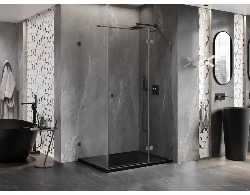 Mexen Lunar T, výklopný sprchový kút pravý 115 x 100 cm, 8mm číre sklo, profil grafit brúsený, 834T-115-100-66-00-P