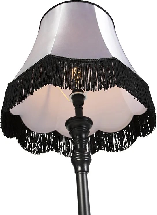 Stojaca lampa čierna s tienidlom Granny čierna so sivou - Classico