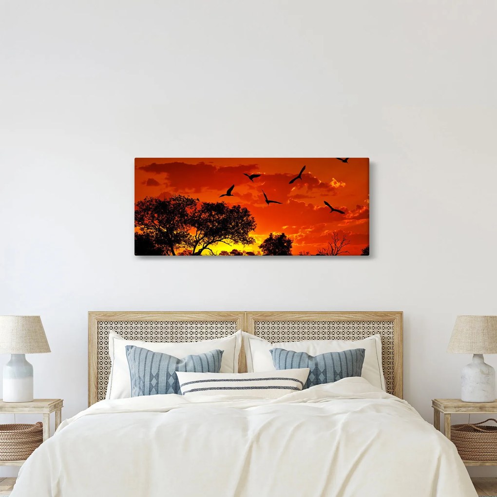 Obraz vtákov pri západe slnka (120x50 cm)