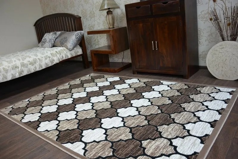 Kusový koberec ACRYLOVY YAZZ 3766 tmavobéžový/losos trellis