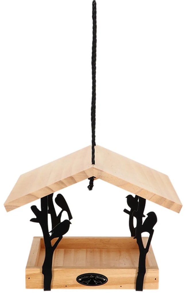 Závesné kŕmidlo pre vtáky Rhi, 18x24,5x24,5 cm, drevo/kov, hnedá