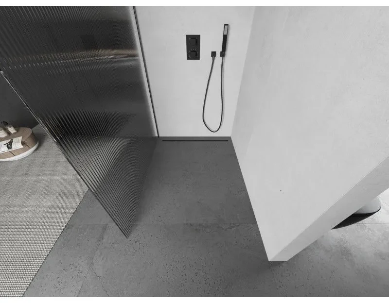 Mexen Kioto, sprchová zástena Walk-In 80 x 200 cm, 8mm sklo s rebrovým vzorom, grafitový profil, 800-080-101-95-09