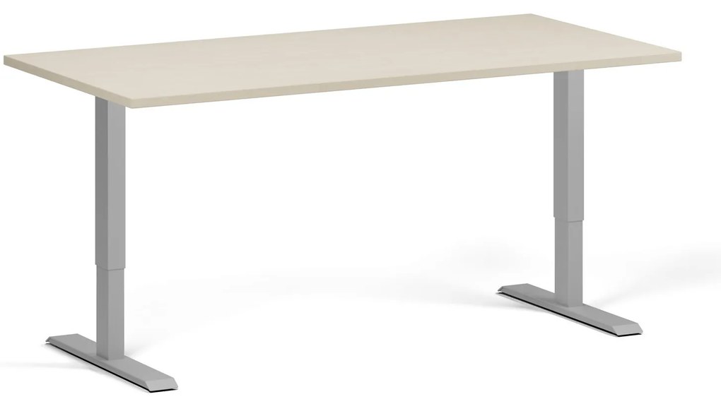 Výškovo nastaviteľný stôl, 160x80 cm, 1 motor, sivá podnož, breza