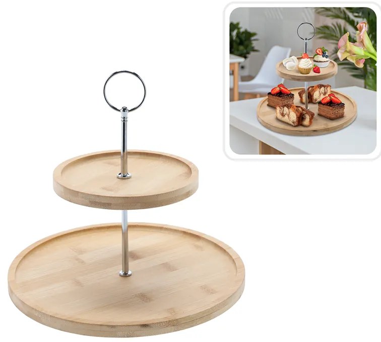 Dvojposchodová bambusovo-kovová tácka 22x24 cm