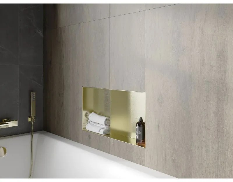 Mexen X-Wall-NR, polička na zapustenie pod obklad bez goliera 60 x 30 cm, zlatá lesklá, 1951603010S