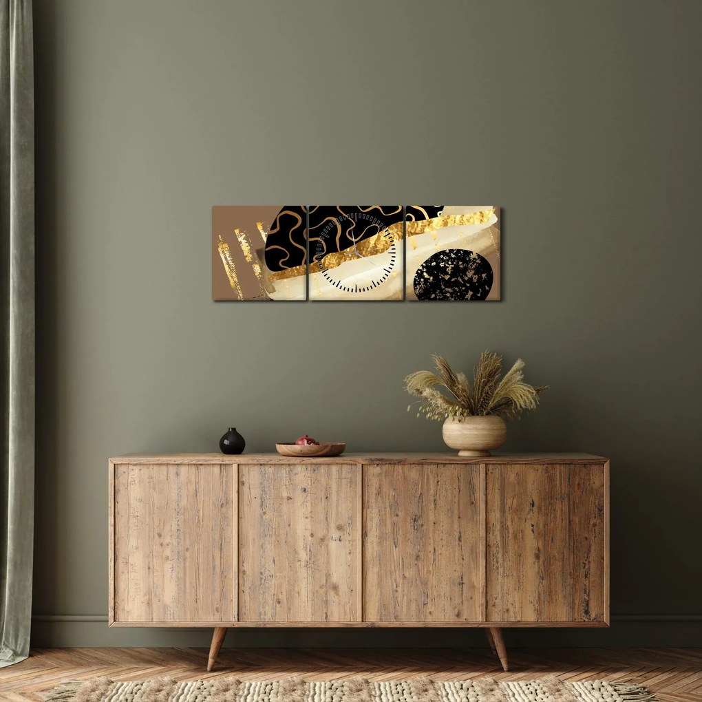 Obraz - Abstrakcia golden brown N⁰3 (s hodinami) (90x30 cm)