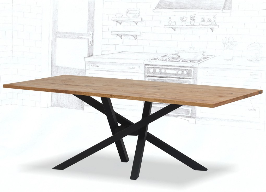 Wooded Jídelní stůl Victoria z masivu DUB Velikost stolu: 190 x 90 cm, Hrana stolu: Rovná, Barva kovu: Černá