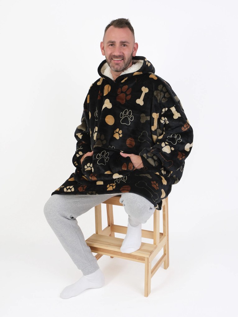 Baránková mikina mikroplyš – Psie labky čiernej veľkosť L