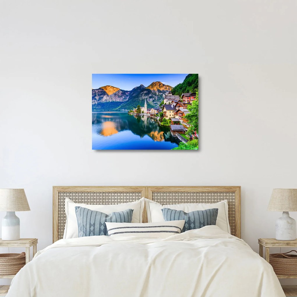 Sklenený obraz - Alpská dedina (70x50 cm)