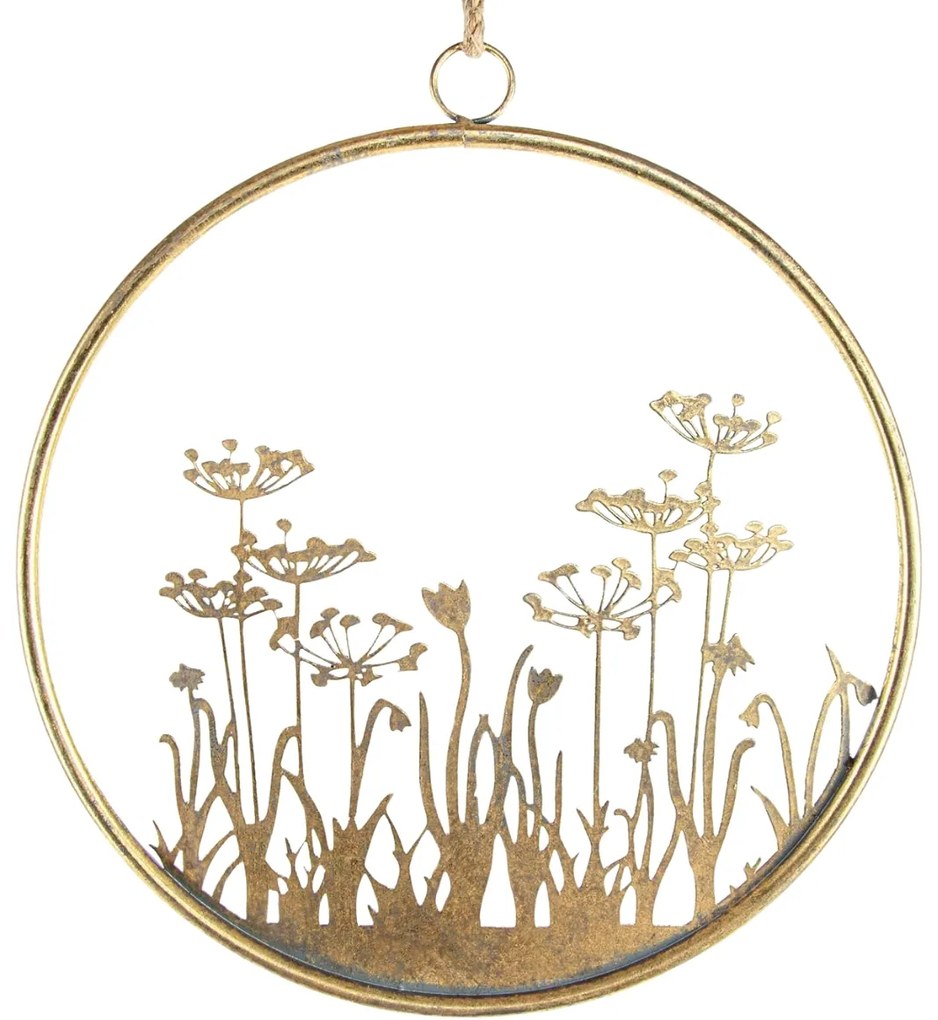 Kovová nástenná dekorácia FLOWERS RING Ø 41 cm zlatá