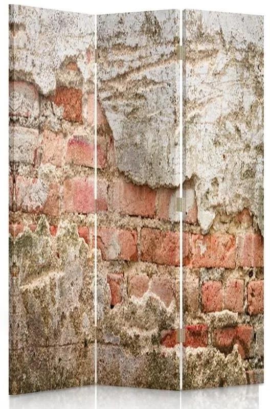 Ozdobný paraván, Cihlová zeď - 110x170 cm, trojdielny, obojstranný paraván 360°