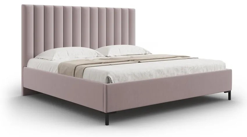 Svetloružová čalúnená dvojlôžková posteľ s úložným priestorom s roštom 180x200 cm Casey – Mazzini Beds