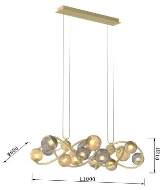 Wofi 7015-1404 - LED Luster na lanku METZ 14xG9/3,5W/230V zlatá/šedá