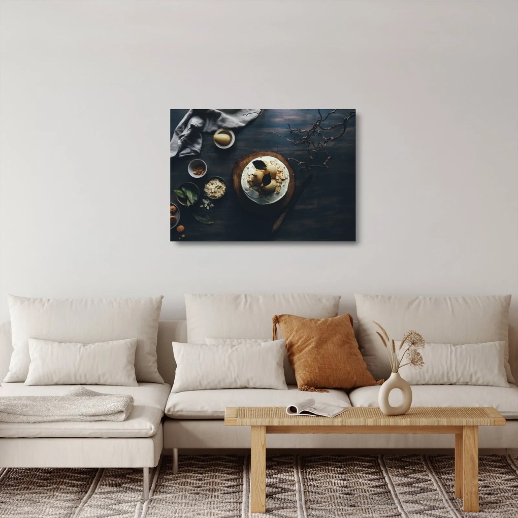 Sklenený obraz dezertu na stole (70x50 cm)