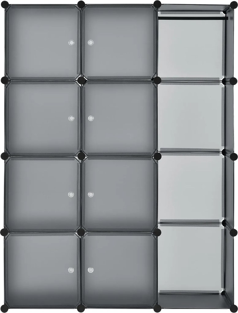 Eshopist Šatníková skriňa s 12 variabilnými krabicami v tmavo šedej farbe, 105 × 35 × 140 cm
