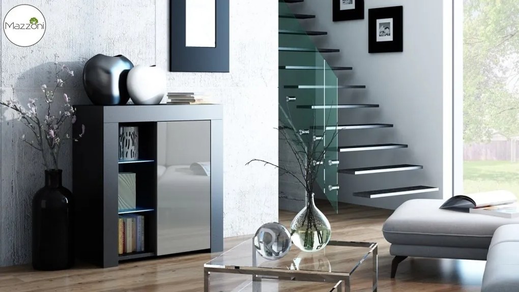 Mazzoni MILA 1D LED skrinka čierna / šedý lesk, obývacia izba