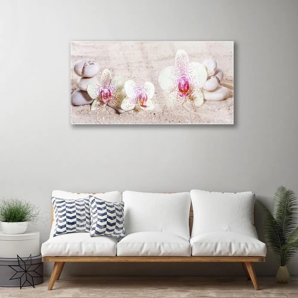 Skleneny obraz Orchidea kamene zen písek 140x70 cm