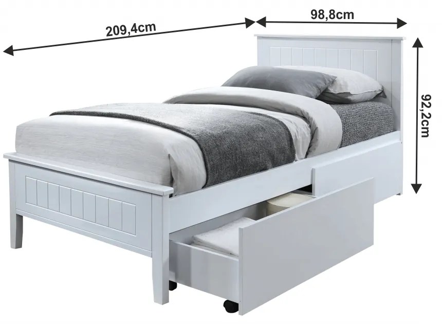 Jednolôžková posteľ s roštom Midea 90x200 cm - biela