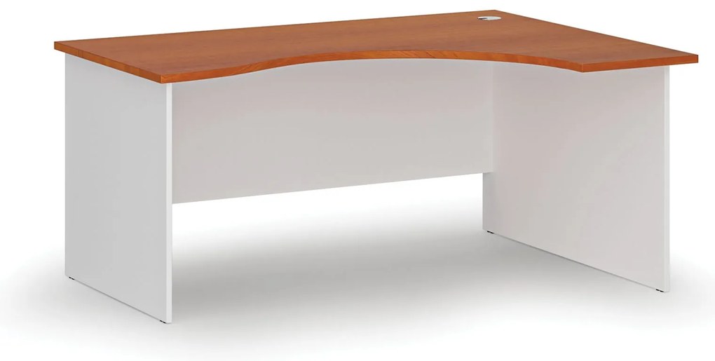Ergonomický kancelársky písací stôl PRIMO WHITE, 160x120 cm, pravý, biela/čerešňa