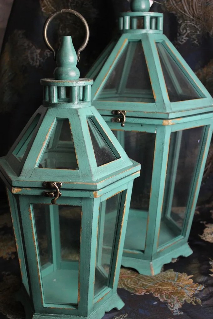 Zelené drevené lampáše 2-set