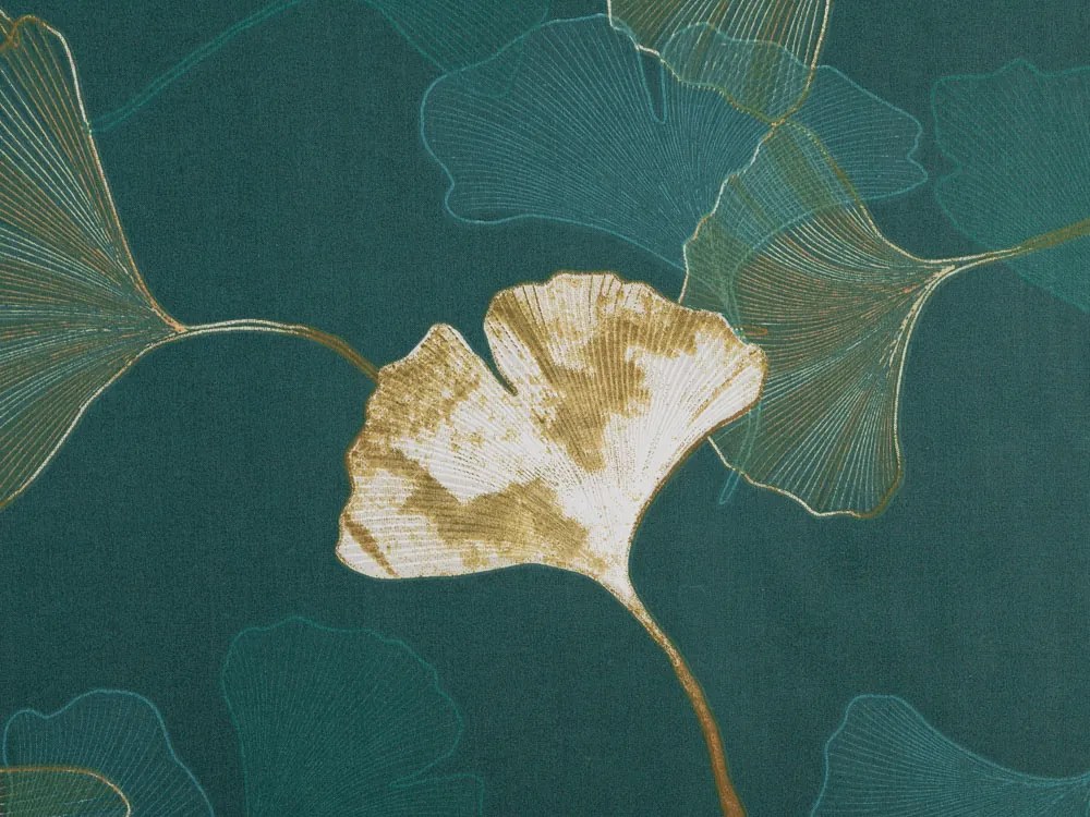 Bavlnená látka/plátno Sandra SA-428 Ginkgo listy na petrolejovom - šírka 145 cm