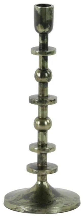 Niklovo zelený antik kovový svietnik na úzku sviečku Yaira - Ø 12*31cm