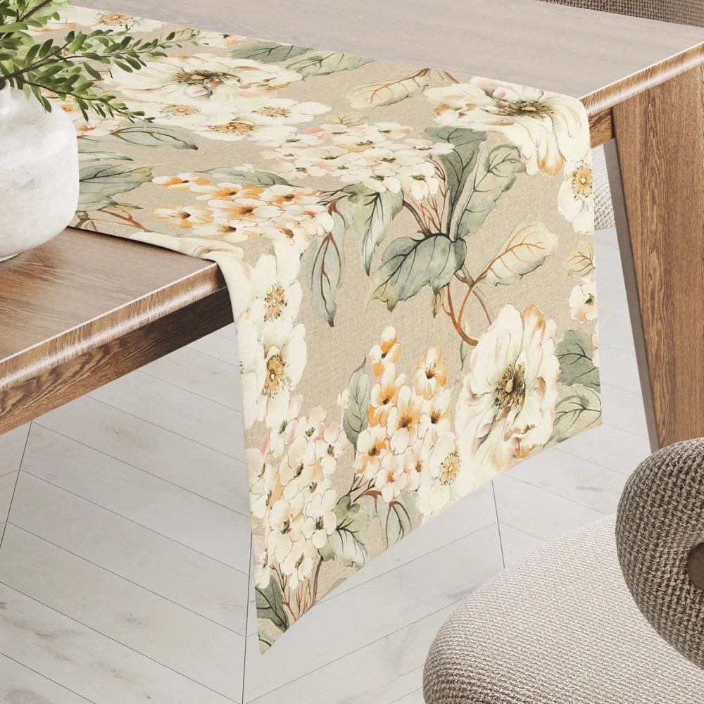 Biante Dekoračný behúň na stôl PML-106 Maľované kvety na béžovom 35x140 cm