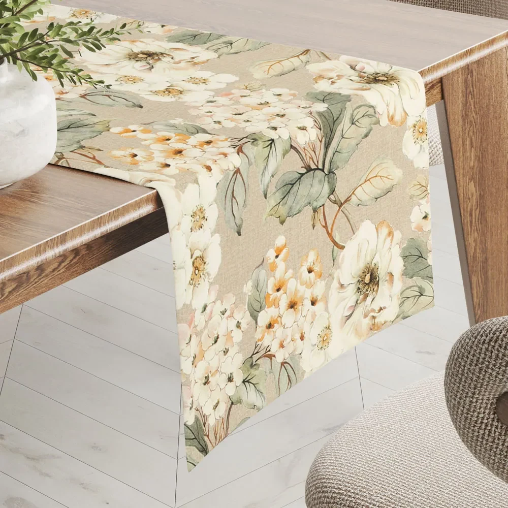 Biante Dekoračný behúň na stôl PML-106 Maľované kvety na béžovom 35x140 cm