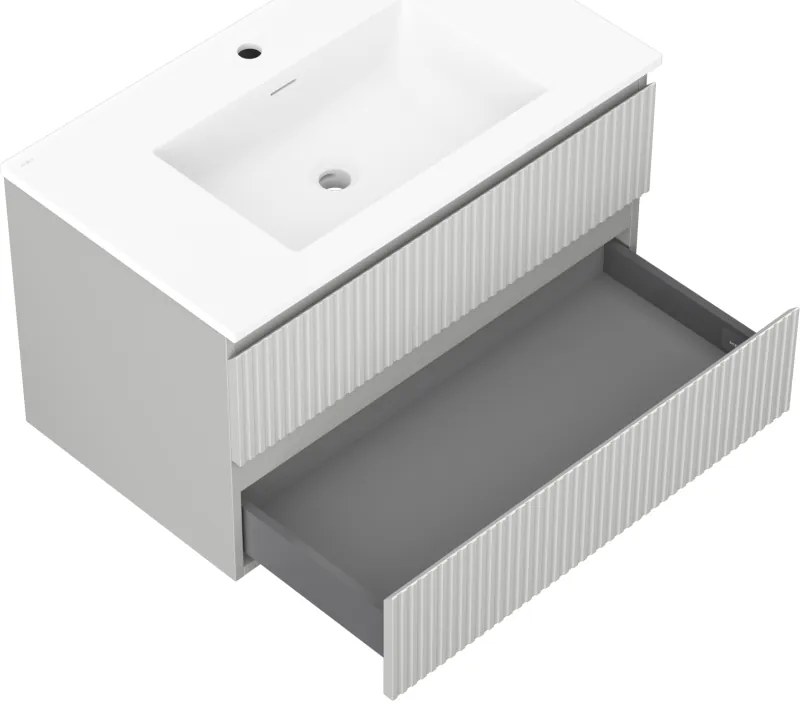 Mexen Rivel, kúpeľňová skrinka 80 cm s umývadlom Otis, 2 zásuvky, drážkovaná, sivá matná/biela, 91A20-08047-2-BFF62-W18M01