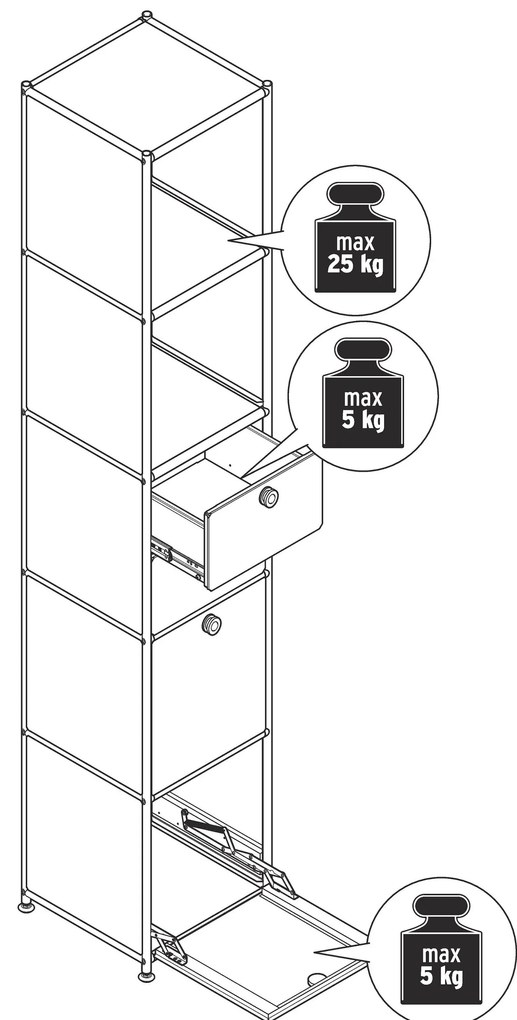 Kovová skrinka »CN3« s 2 výklopnými priečinkami a 2 zásuvkami, sivá