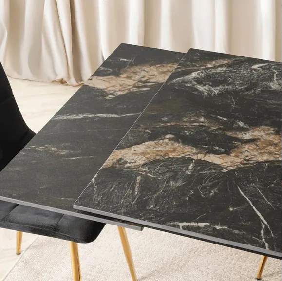 Rozkladací stôl RONNY 160–240 cm Čierny mramor / Zlatá
