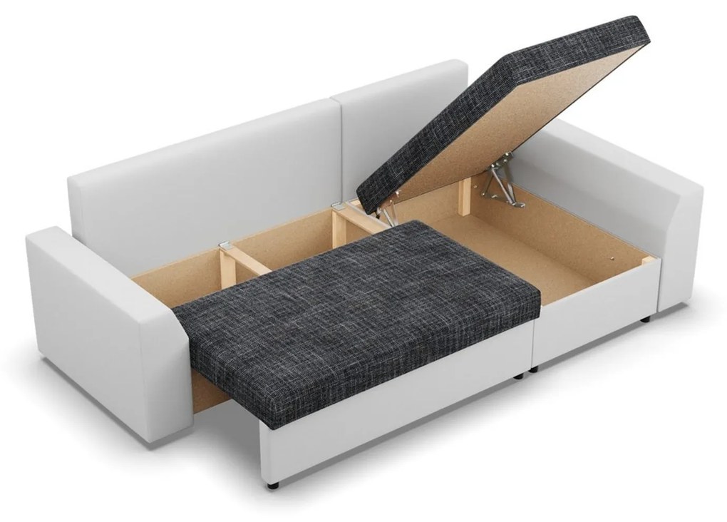 Rohová rozkladacia sedacia súprava PAUL látka v kombinácii s eko-kožou Pravá Sivá/biela I