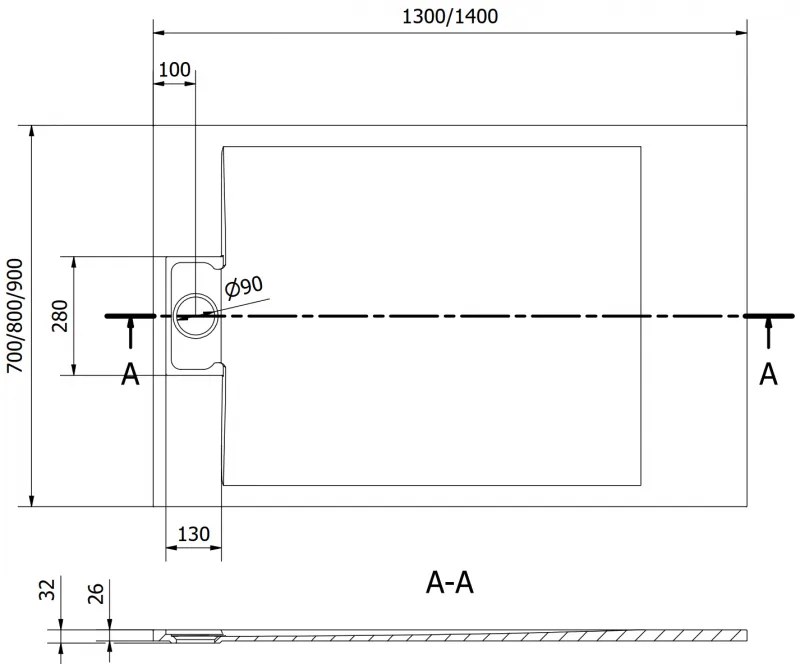 Mexen Otto, SMC obdĺžniková sprchová vanička 130 x 90 cm, čierna, 4N709013