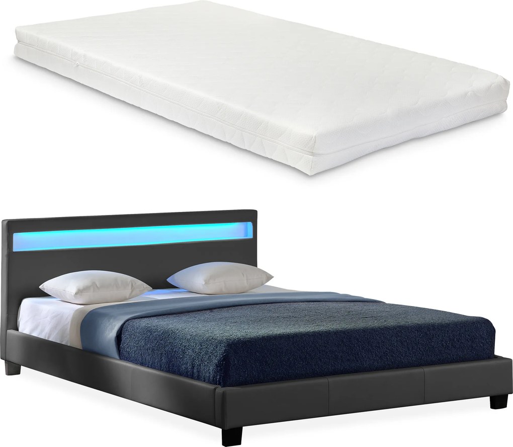 Corium® Moderná manželská posteľ s matracom 'Paris' - tmavo sivá - 140 x 200 cm