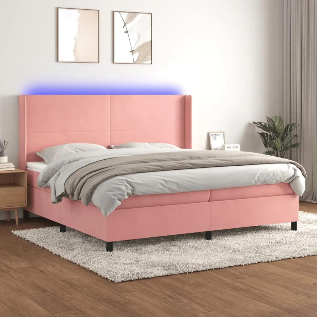 Posteľný rám boxsping s matracom a LED ružový 200x200 cm zamat 3139468