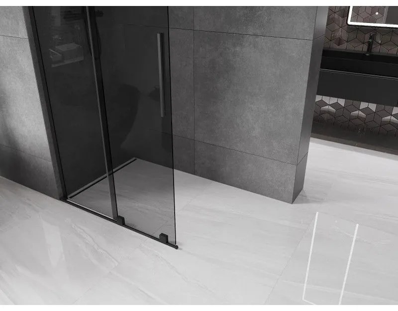 Mexen Velar L, posuvná sprchová zástena Walk-in 110 x 200 cm, 8mm šedé sklo, čierna matná, 871-110-003-43-70