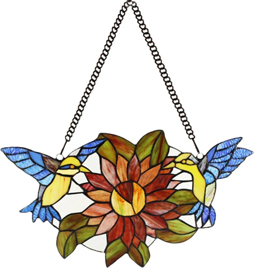 Závesný Tiffany panel s vtáčikmi Birds Brown - 50*60 cm