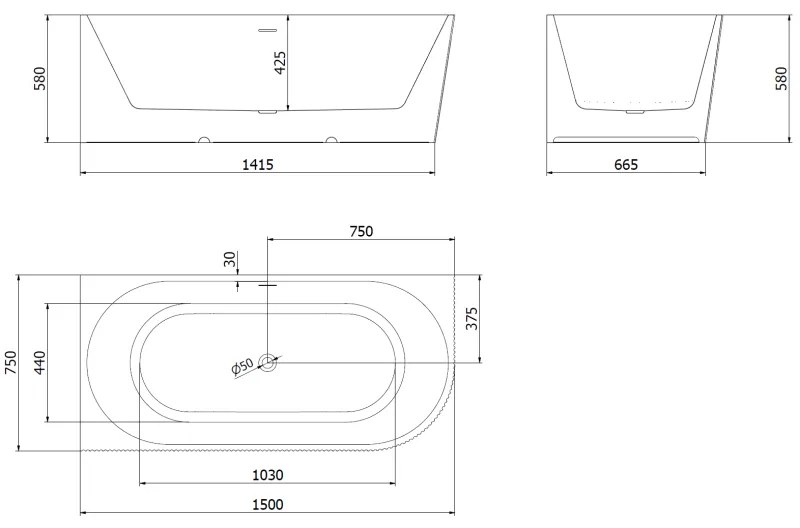 Mexen Silo, rohová voľne stojaca ryhovaná vaňa, ľavá, 150 x 75 cm, biela lesklá, čierny matný prepad, 52891507500L-70