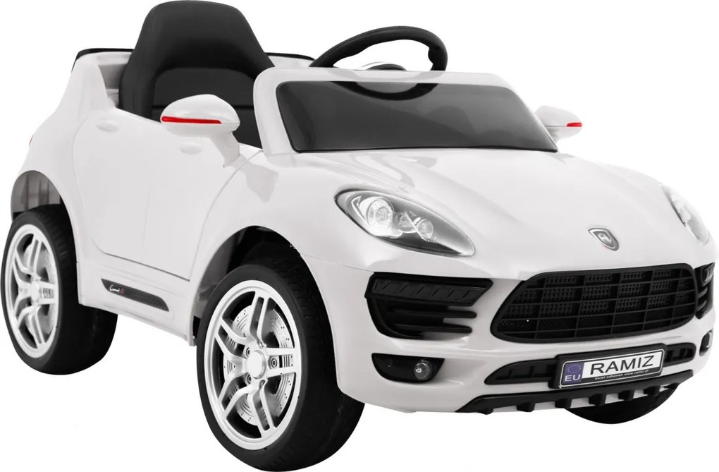 Ramiz Turbo-S batériové auto pre deti Biele + Diaľkové ovládanie + Pomalý štart + EVA kolesá + MP3 rádio