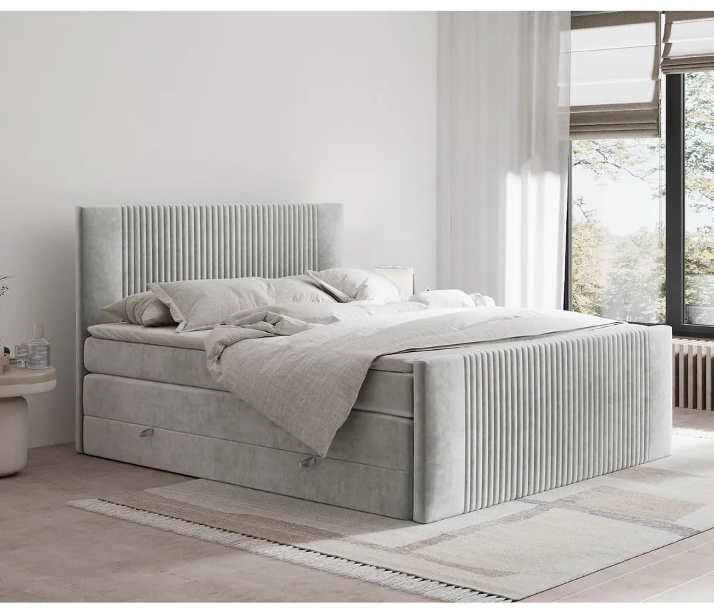 Svetlosivá boxspring posteľ s úložným priestorom 200x200 cm Bergamo – Maison de Rêve