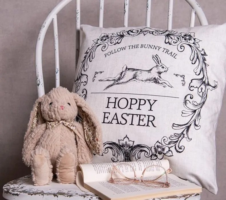 Hnedý plyšový zajačik s kvetovanými uškami - 15*20*24 cm