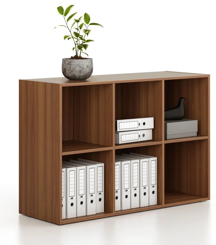 Regál FRAME, nízka, 3 stĺpce, 881 x 1299 x 450 mm, orech