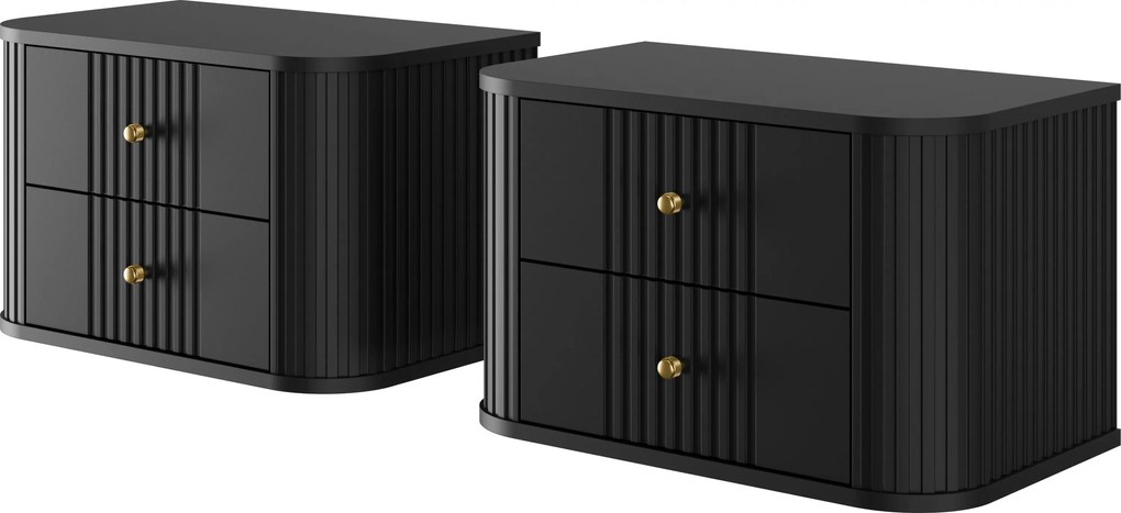 Nočné stolíky na stenu Vespera 56 cm - 2 ks - čierna / zlatá