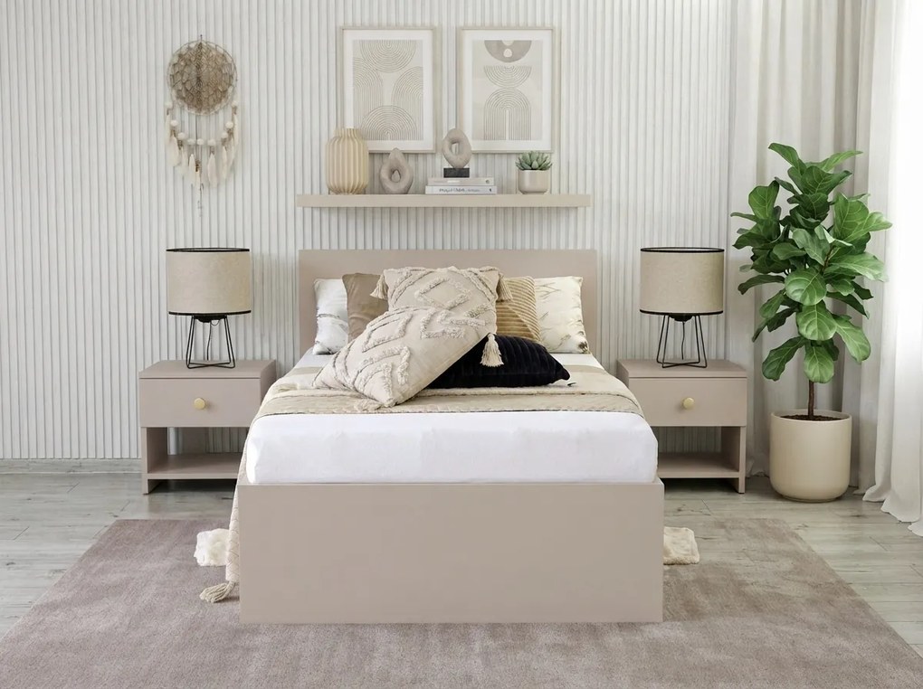 Posteľ SOFIA 80 x 200 cm, kašmírovo béžová Rošt: Bez roštu, Matrac: Matrac DELUXE 10 cm