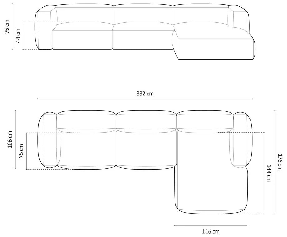 Čierna modulárna rohová pohovka (pravý roh) Martina – Micadoni Home