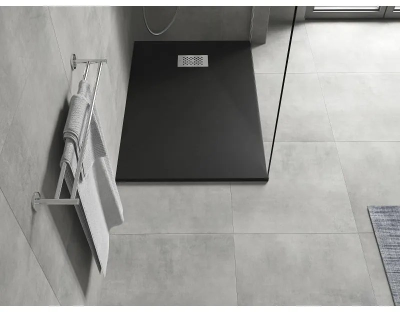Mexen Hugo, obdĺžniková sprchová vanička SMC 90 x 70 cm, čierna, oceľová krytka, 42707090-X