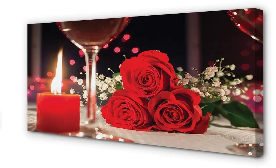 Obraz canvas Ruže sviečka sklo 125x50 cm