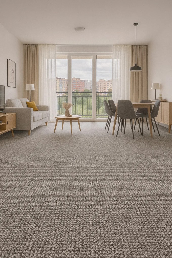 Spoltex, Metrážny koberec Texas 23 šedobéžový, na mieru, šíře 4m, šedá, filc, chodba / predsieň