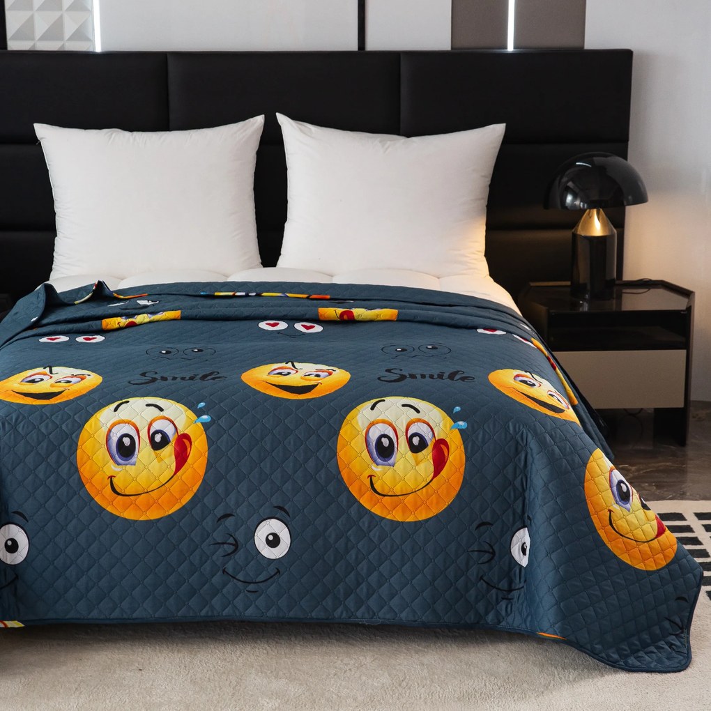 Prehoz na posteľ so vzorom MLSNÝ SMAJLÍK sivý Rozmer: 170 x 210 cm